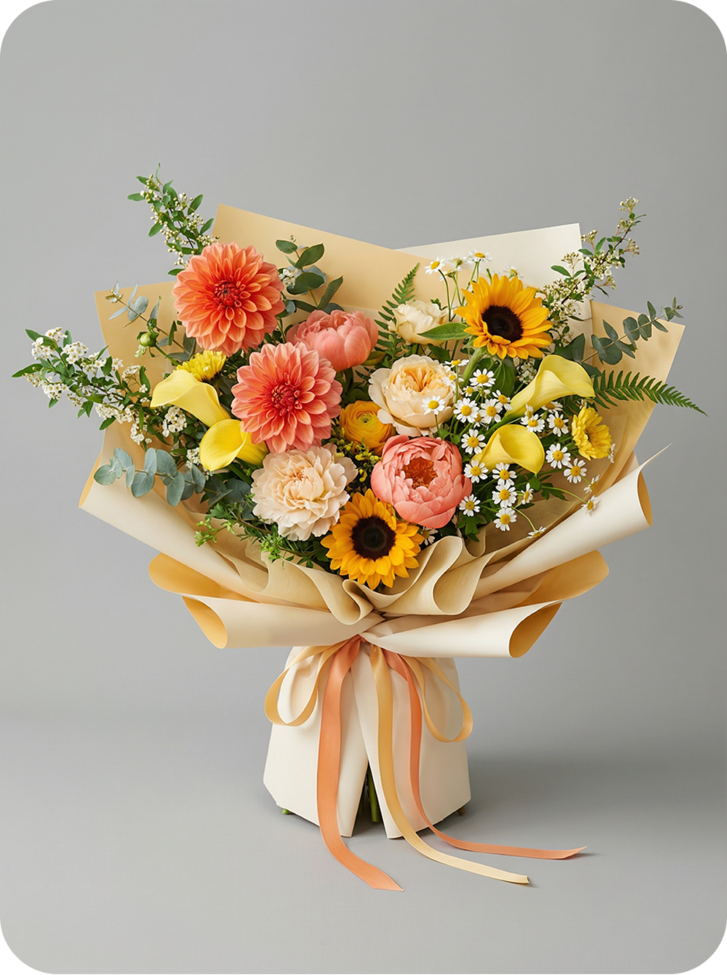 A hand-tied Atelier Alba bouquet in warm tones